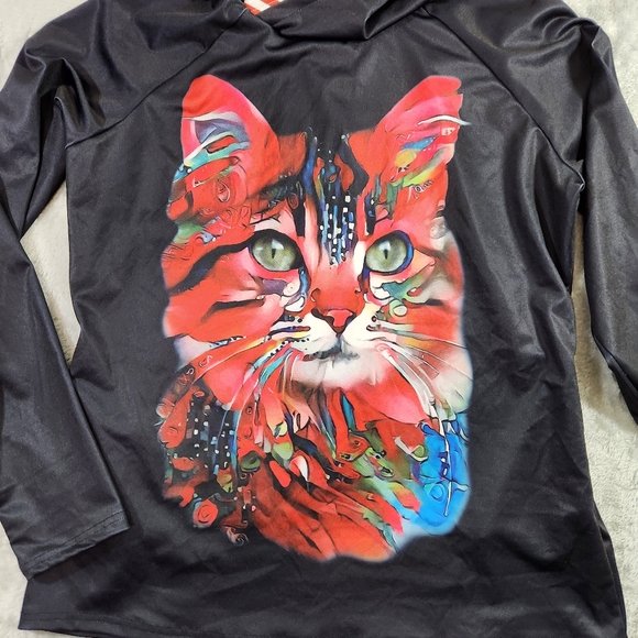 3d colorful hooded cat kitty sweatshirt sz large? Theatrical crazycat lady lover - Picture 5 of 11